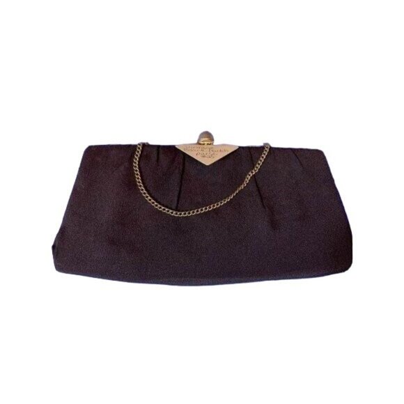 ✌️ 2/$40 ✌️ Vintage Black Clutch Purse with Short Chain Handle and Clasp Closure - Picture 1 of 5